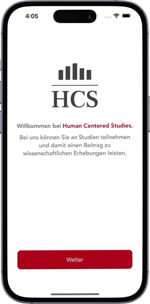 Screenshot of HCS Studies app's home screen